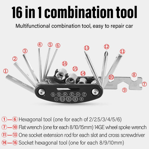 16 in 1 Multi-functional Repair Tool - Hex Spoke Wrench Screwdriver